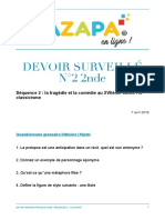 Devoir Surveillé N°2 2nde: Séquence 2: La Tragédie Et La Comédie Au Xviième Siècle: Le Classicisme