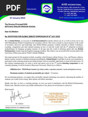 BOTLHALE   DEBATE 2023 INVITATION