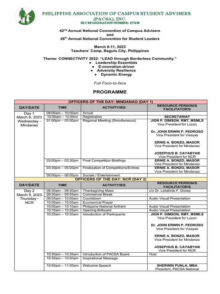 PACSA 42nd National Convention Program As of 01.08.23 | PDF