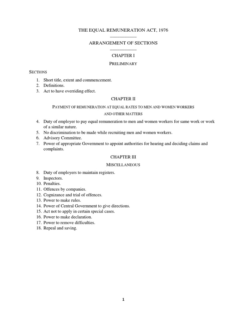 Equal Remuneration Act Overview 1976 | PDF | Employment | Political Law