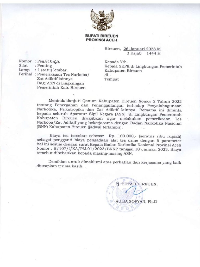 Surat Tes Napza Asn | PDF