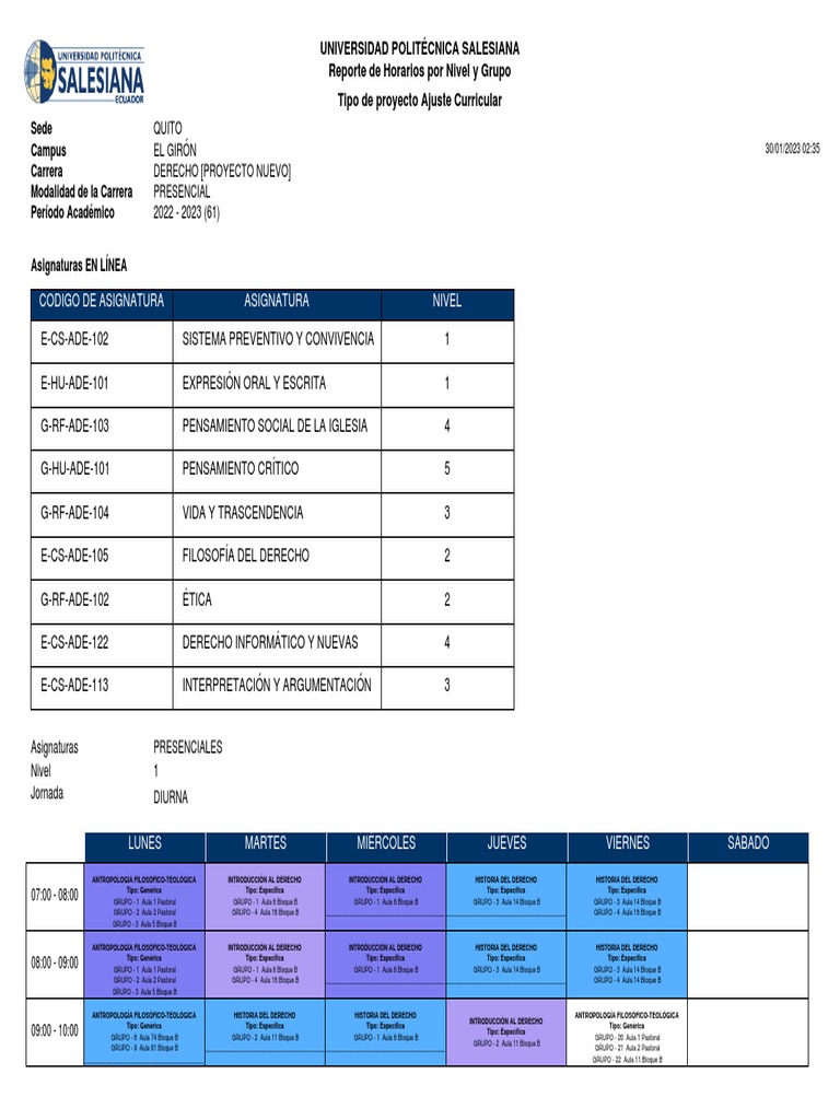 Horarios de la Carrera de Derecho | PDF | Justicia | Crimen y violencia
