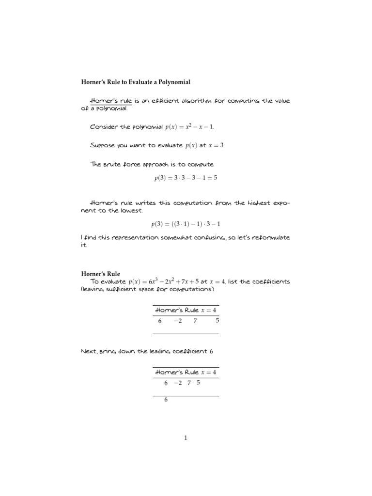 Horner Polynomial PDF Polynomial Numerical Analysis