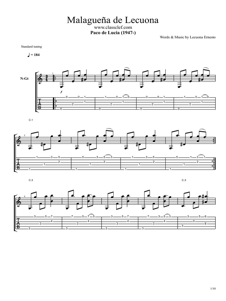 Malaguena de Lecuona by Paco de Lucia | PDF