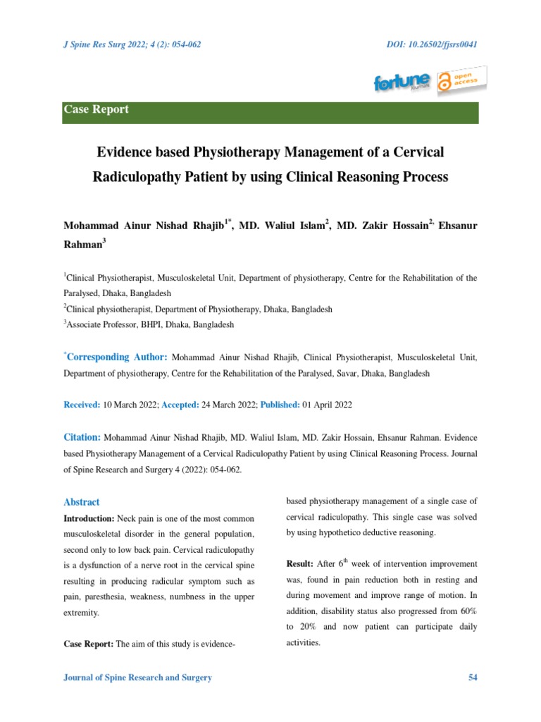 Physiotherapy for Cervical Radiculopathy | PDF | Physical Therapy ...
