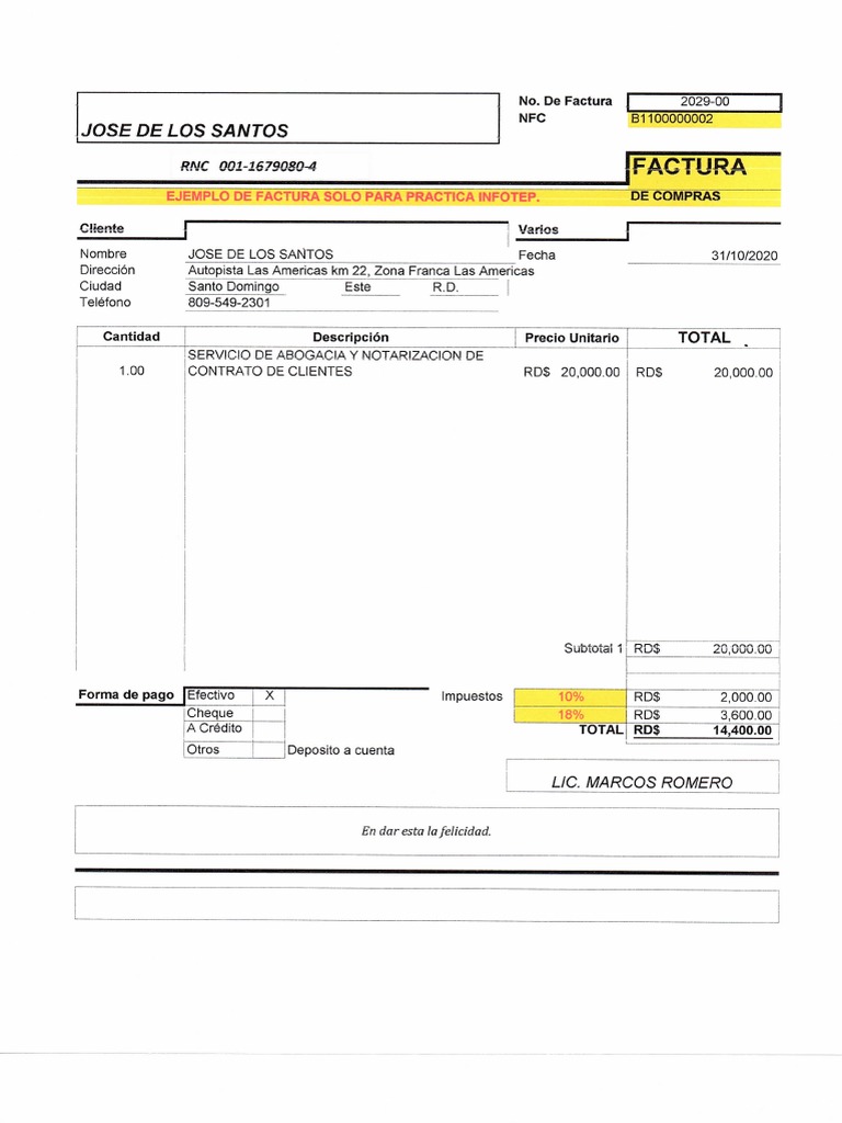 Ejemplo de factura de compras proveedor informal profesional pdf