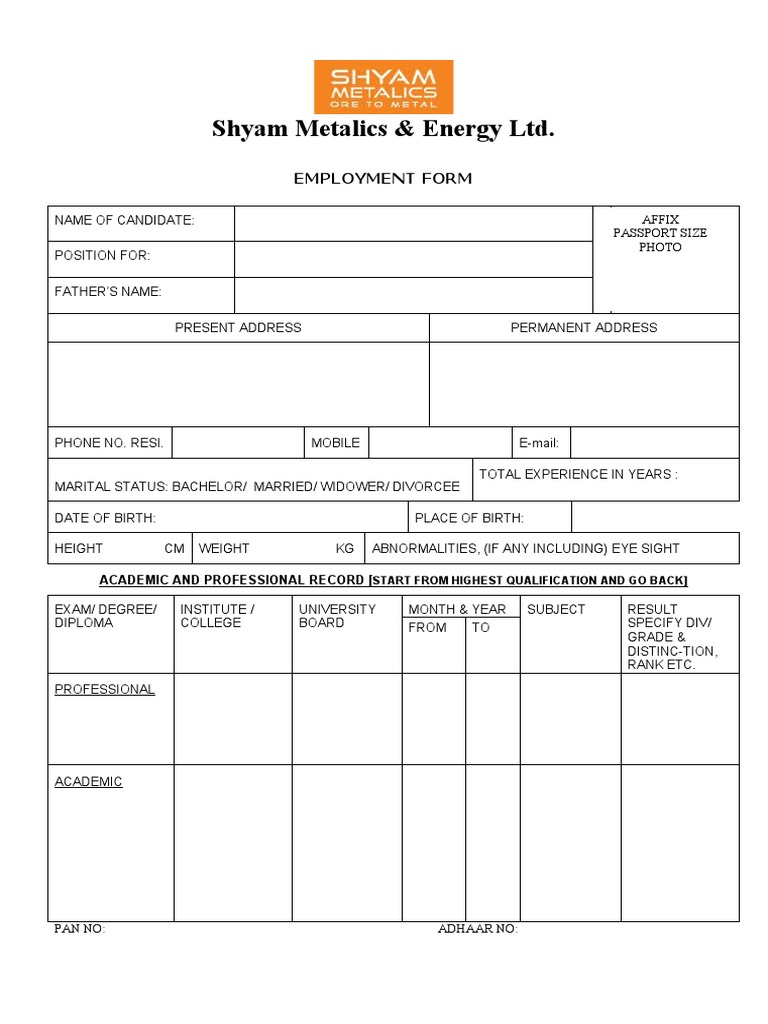 Employment Form | PDF | Qualifications