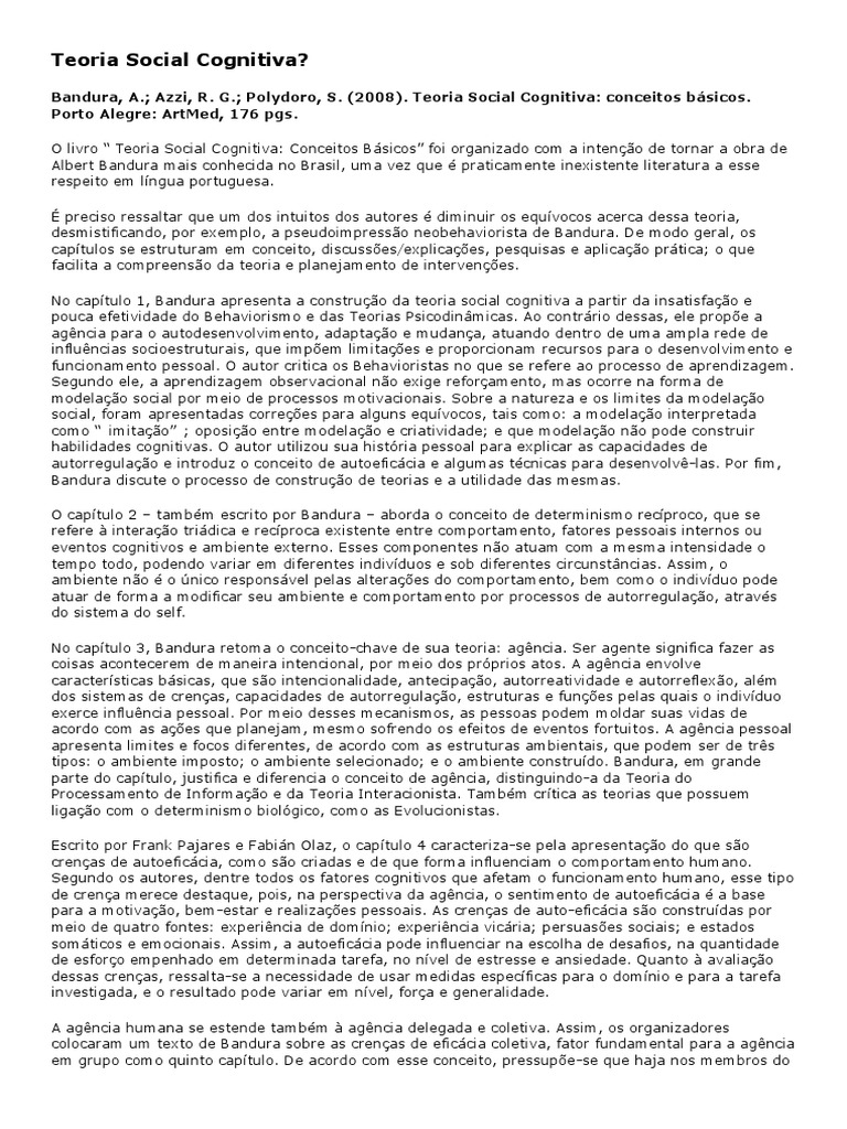 Teoria Social Cognitiva Explicação Pdf Sociologia Comportamento