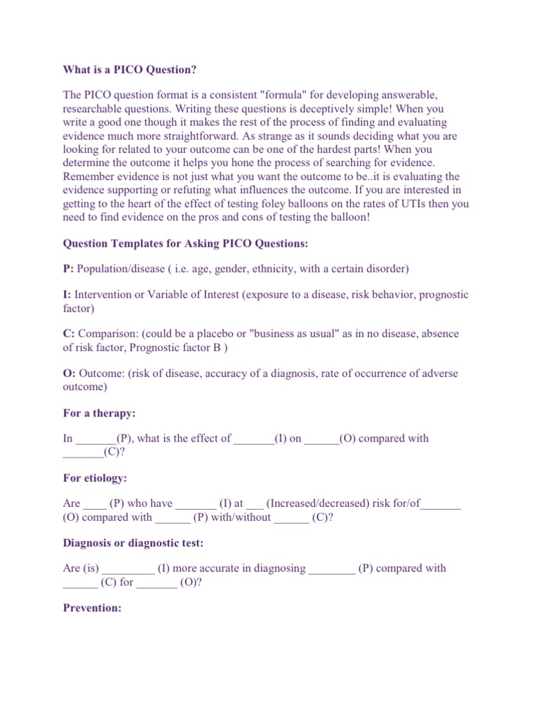 PICO Question Examples for Nursing | PDF | Medical Diagnosis | Hypertension