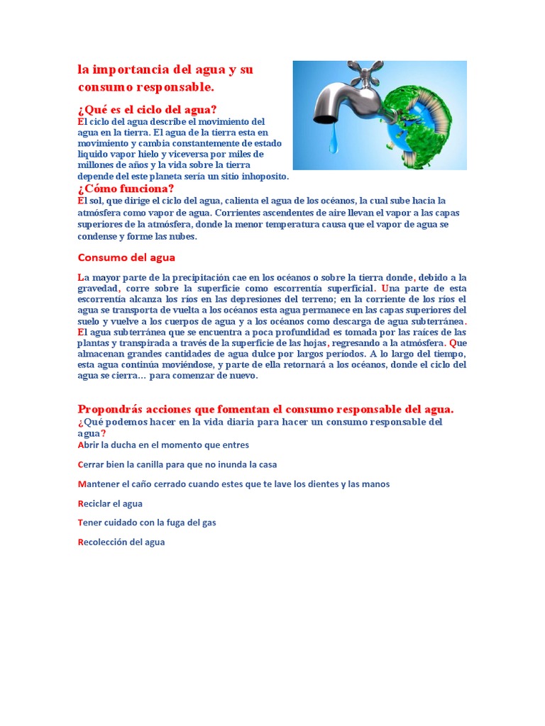Consumo Responsable del Agua y su Ciclo | PDF