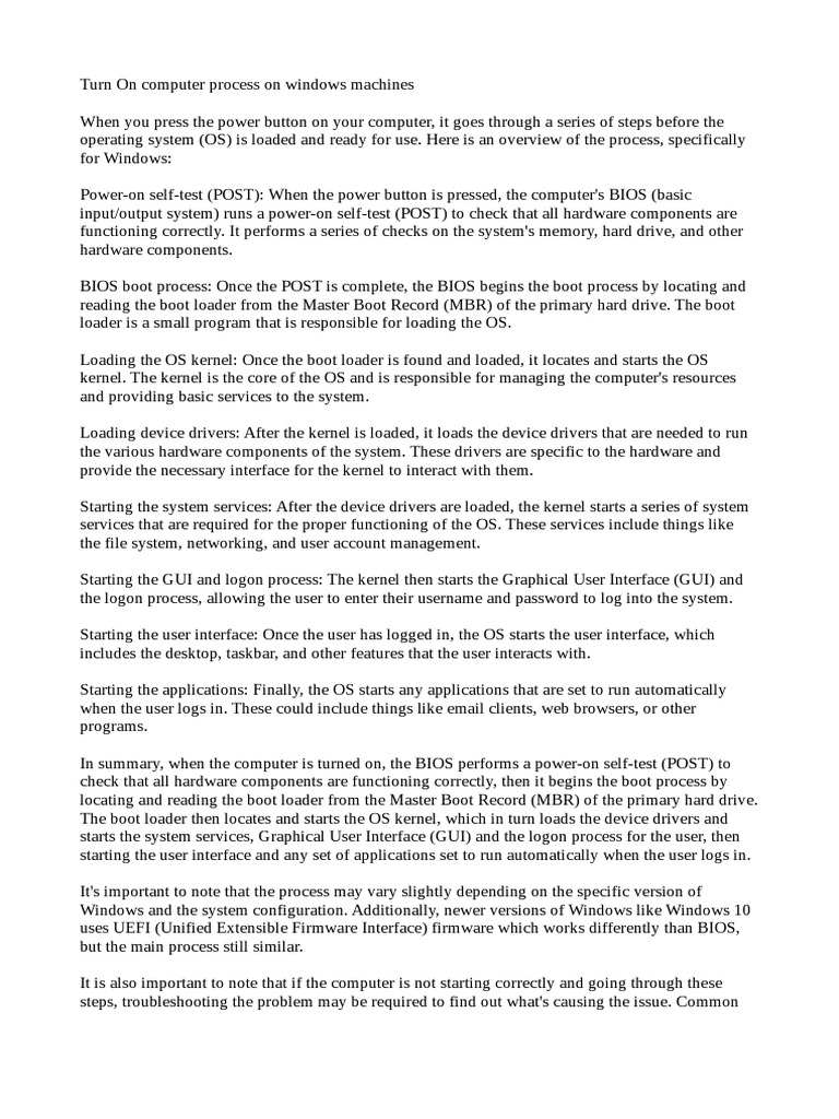 Turn On COmputer Process | PDF | Booting | Operating System