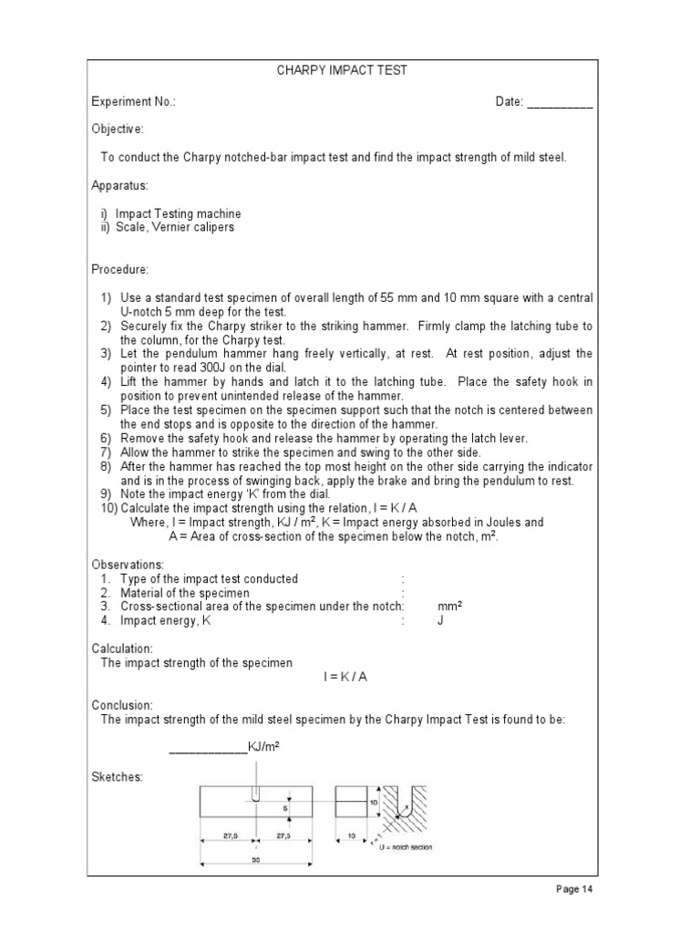 Charpy Impact Test Procedure and Calculation | PDF | Strength Of ...