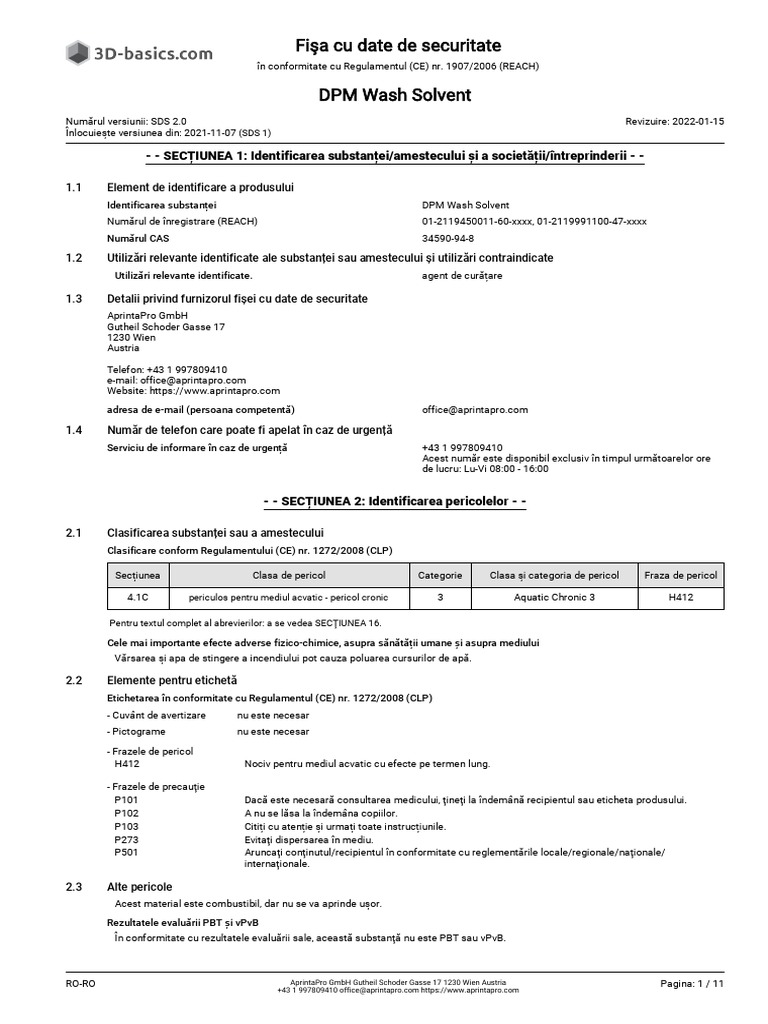 SDSDPM Wash SolventRoRoSds 2 0 Resin Cleaner 3d Basics PDF