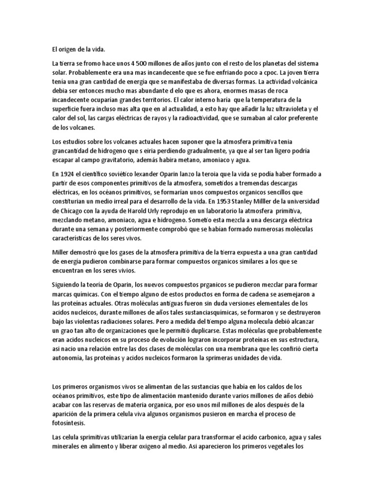El Origen de La Vida | PDF | Vida | Abiogénesis