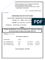 Enquête Préliminaire Au Sein de La Laiterie LB Yahiaoui - Kadiria en Vue de La Mise en Place Du Système HACCP