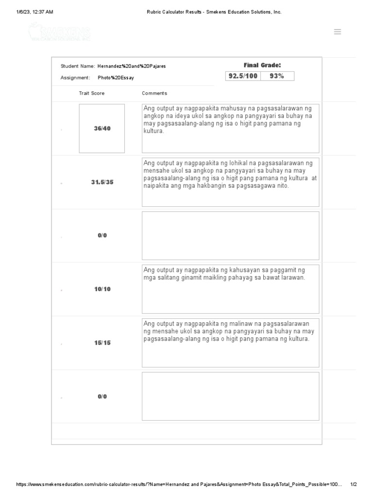 Hernandez-Pajares Rubric-Calculator | PDF