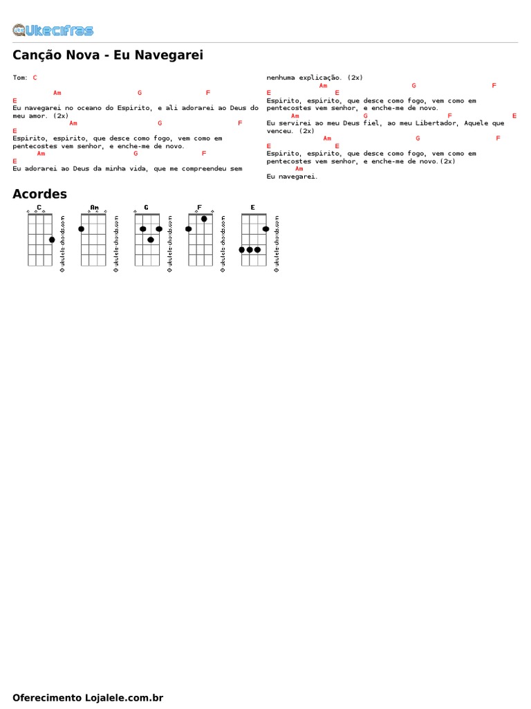 Canção Nova Eu Navegarei (Uke Cifras) PDF