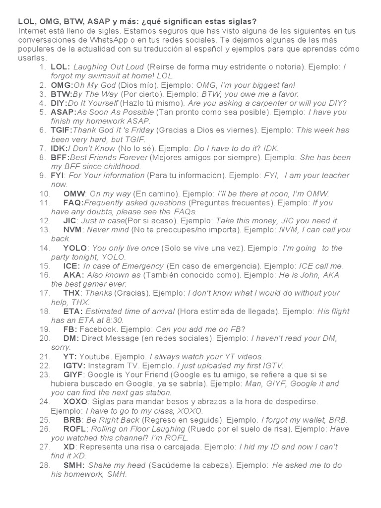 Significado de LOL y otras siglas | PDF | Estudios de idiomas extranjeros