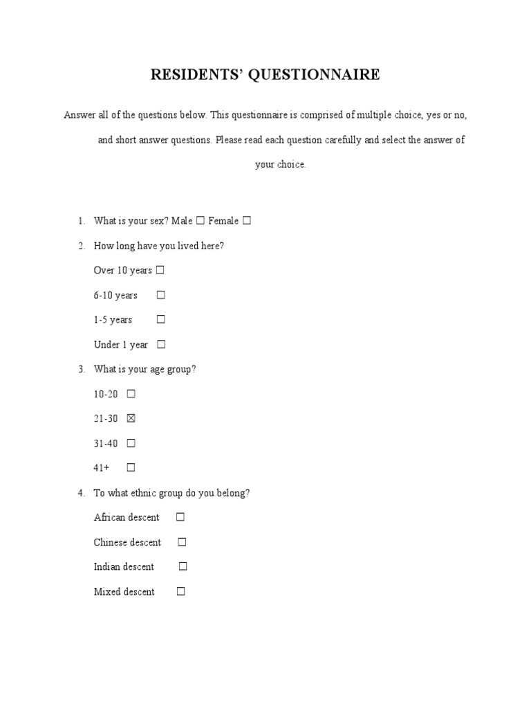 Social Studies Sba Questionnaire Sample