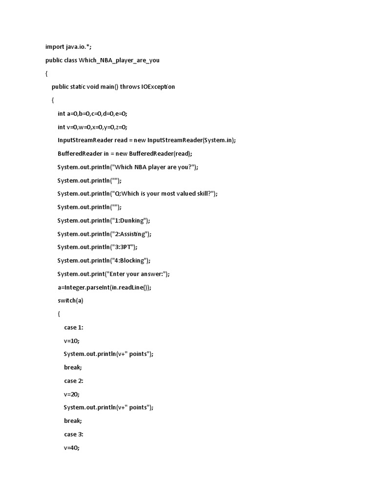 Which NBA Player Are You Java PDF Basketball Positions Basketball Teams