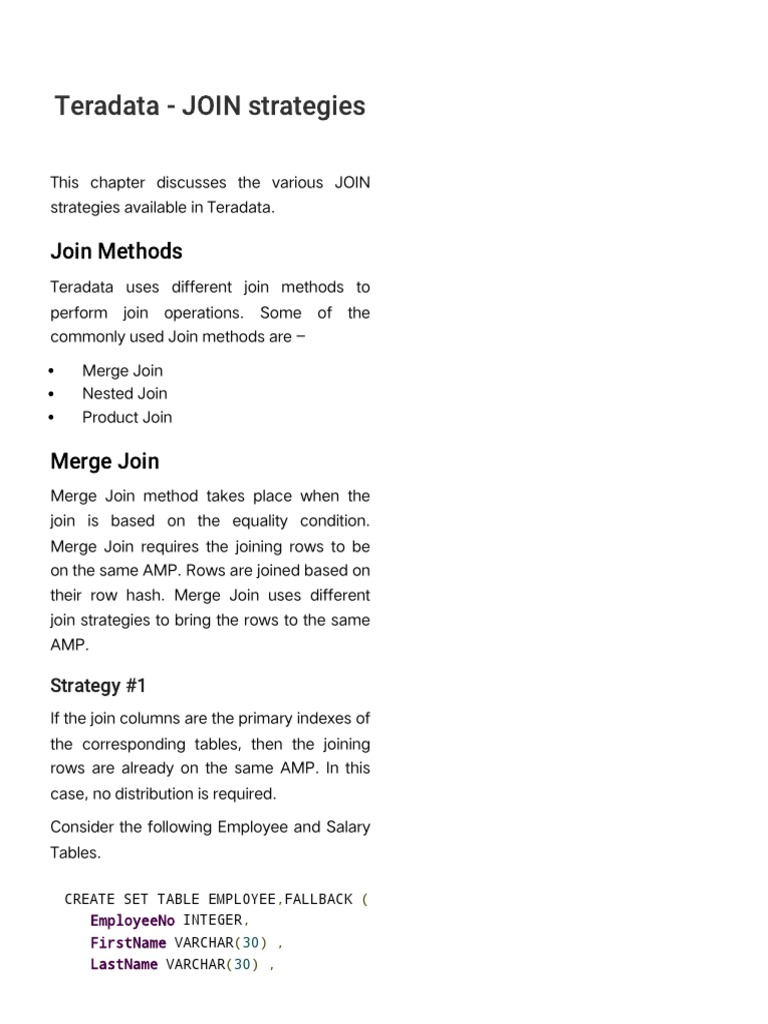 Teradata Join Strategies Explained | PDF | Computers