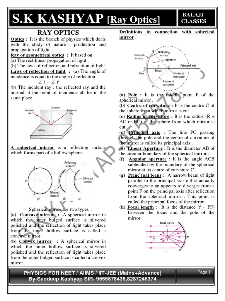 Ray Optics PDF PDF Refraction Refractive Index