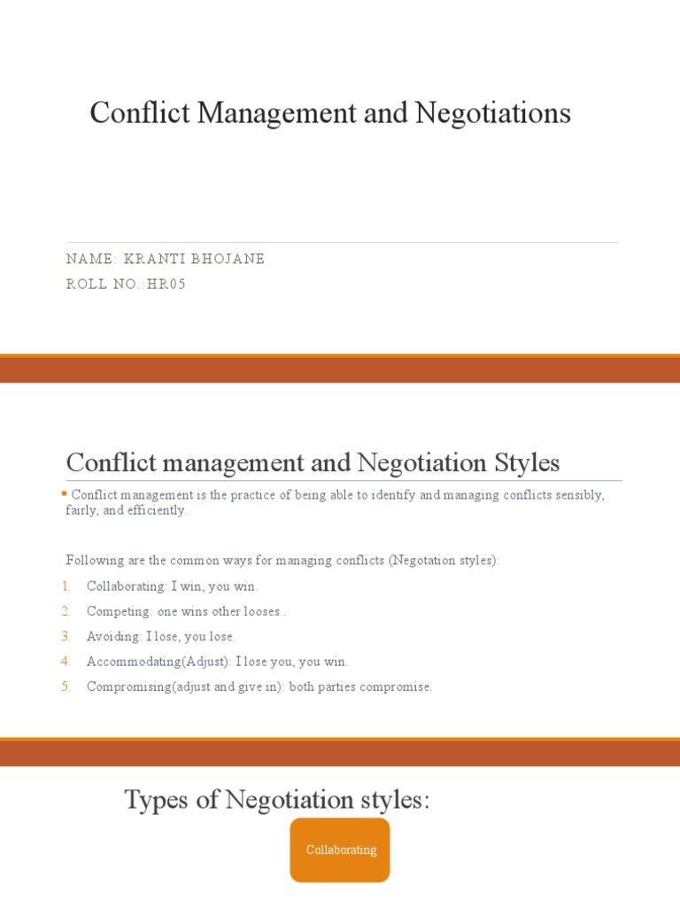 Conflict Management & Negotiation Styles | PDF | Negotiation ...