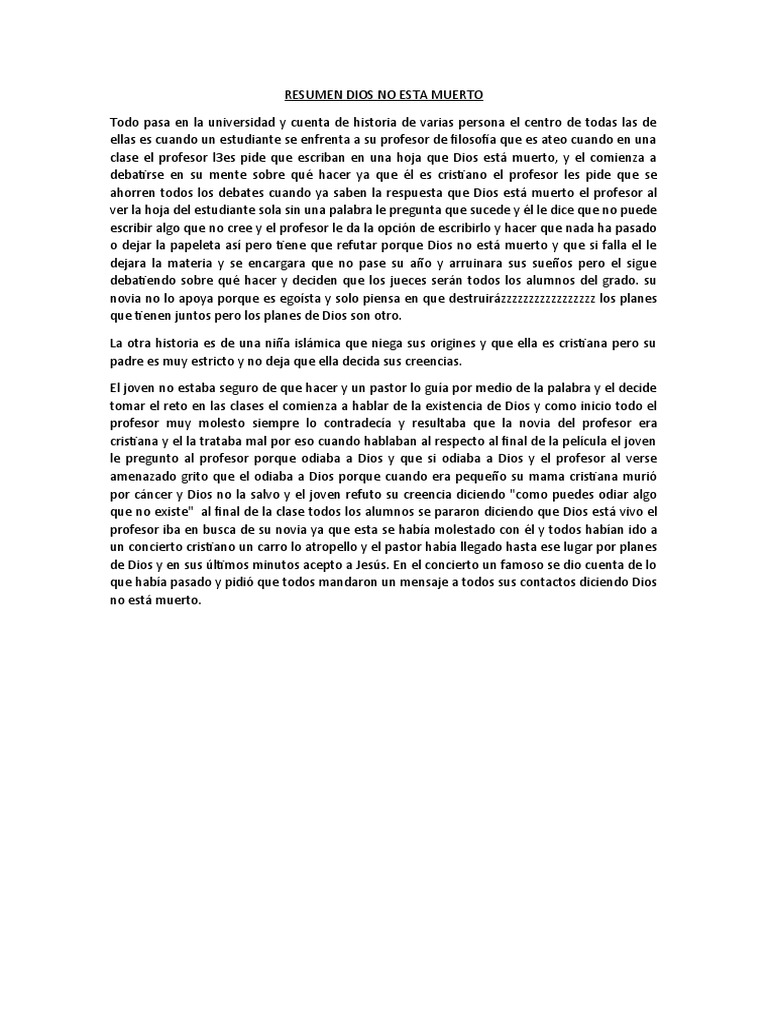 Resumen Dios No Esta Muerto | PDF