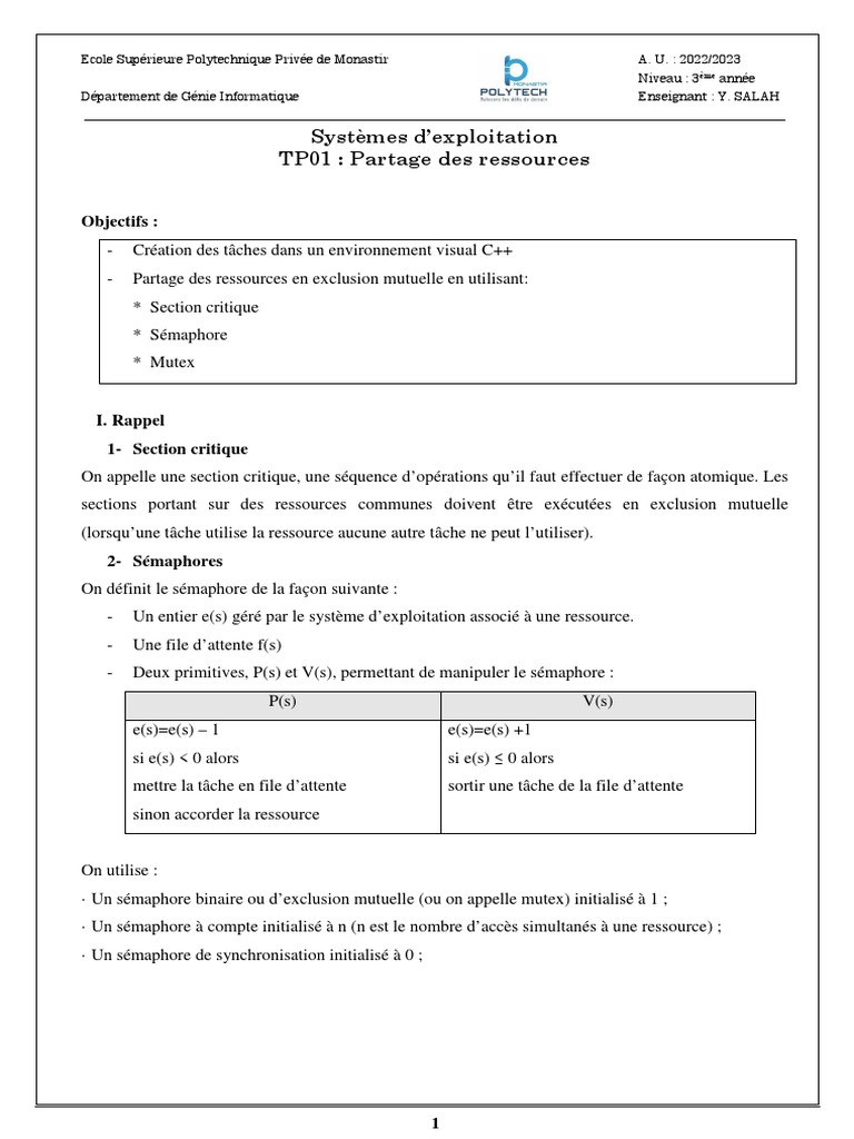 Sémaphores en C++ pour multitâches | PDF | Logiciel système ...