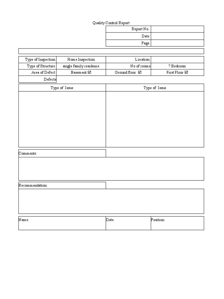 Quality Control Report Highlighting Common Defects Found During Home