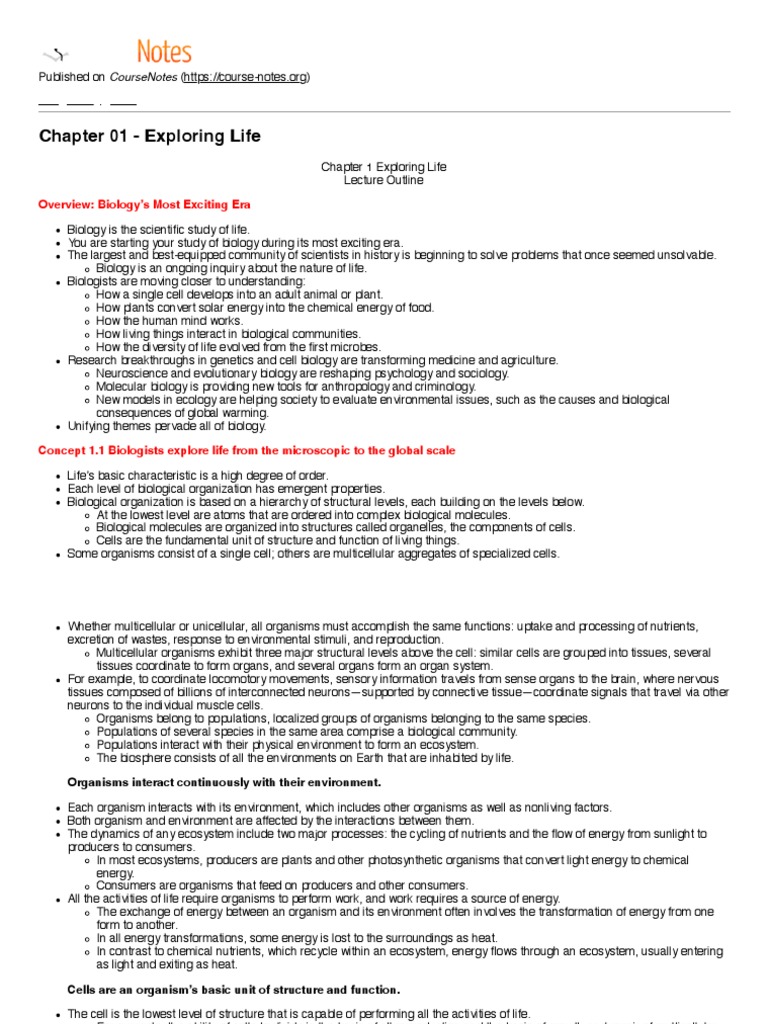 Chapter 01 Exploring Life PDF Cell (Biology) Systems Biology