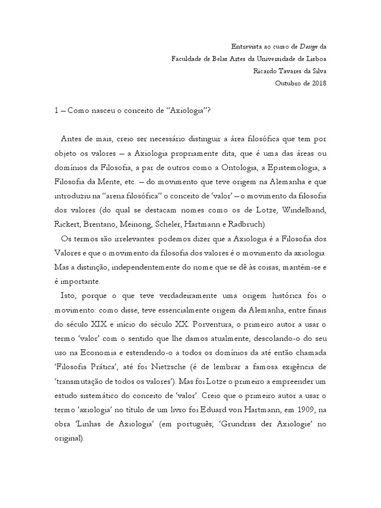 Filosofia Dos Valores e Neo-Kantianos - Entrevista Na FBAUL | PDF ...
