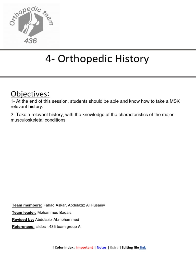 4 Orthopedic History PDF Shoulder Injury