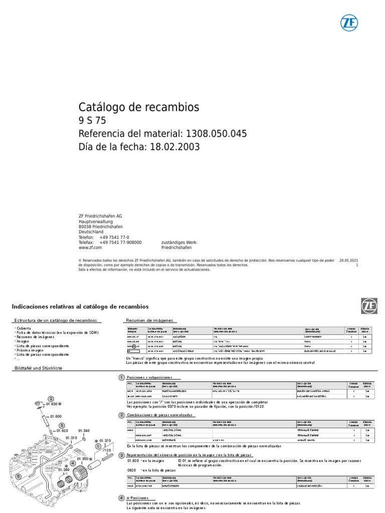 Transmision ZF 9S75 1308 050 045 | PDF | Engranaje | Equipo
