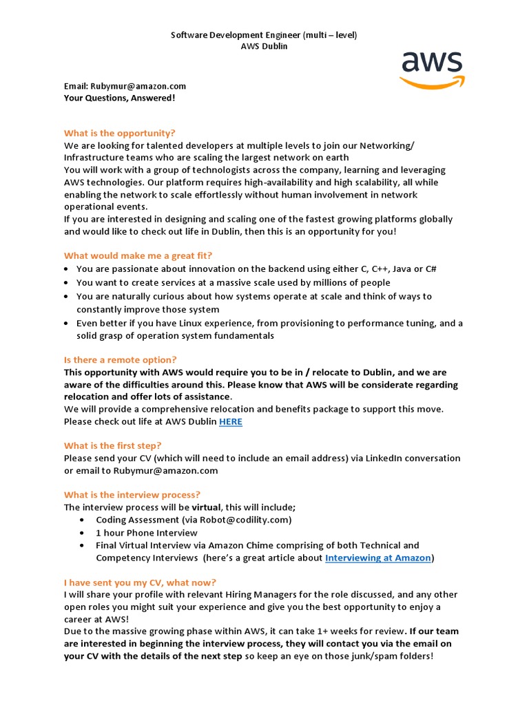AWS Dublin Software Engineer Roles | PDF | Amazon Web Services | Linked In