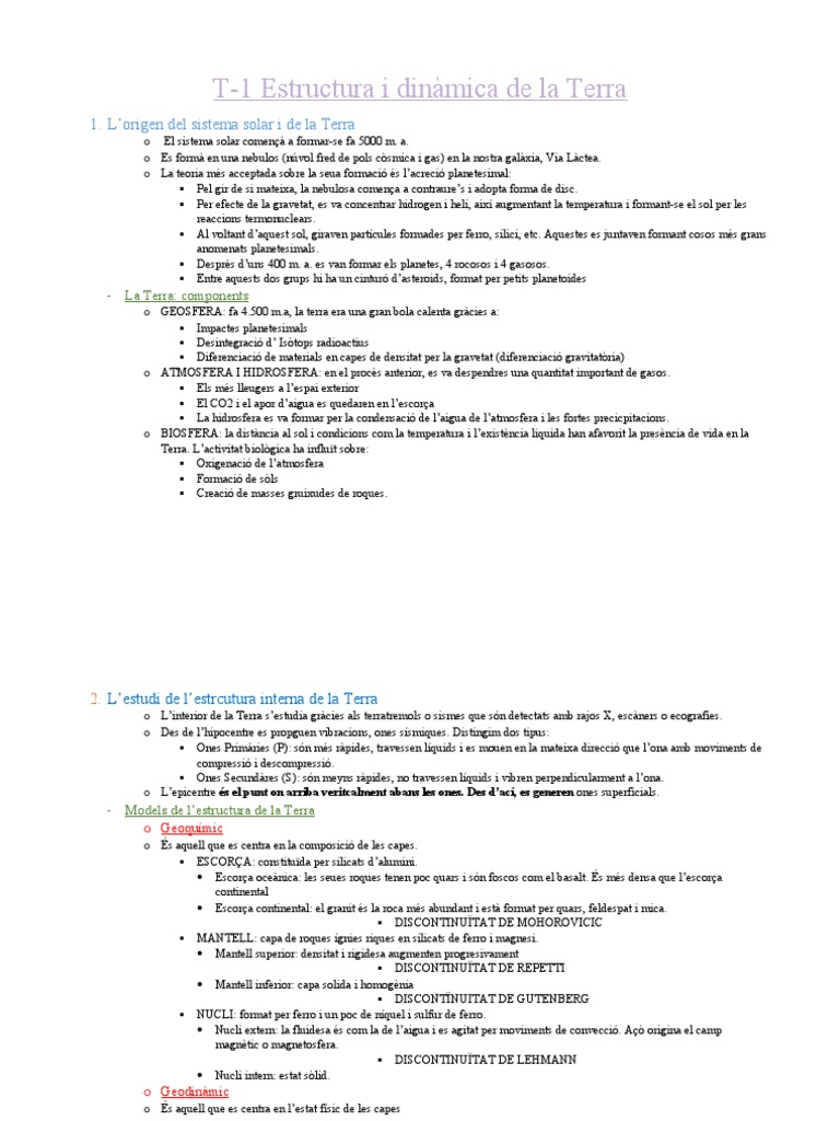 BIOLOGIA T-1 Estructura I Dinàmica de La Terra | PDF