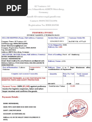 42 Ventures AG Official Invoice To SHAMRON SURI LLC.,-page0001