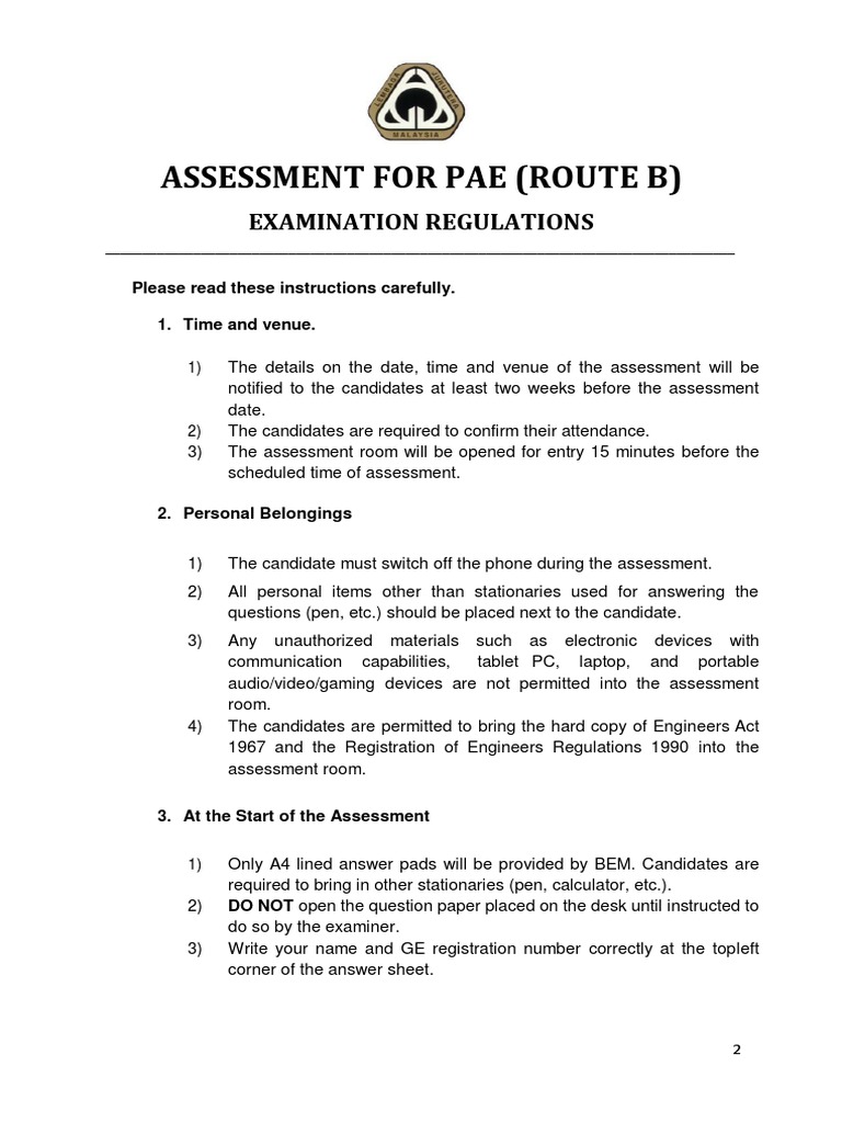 PAE Examination Regulations and Guidelines | PDF