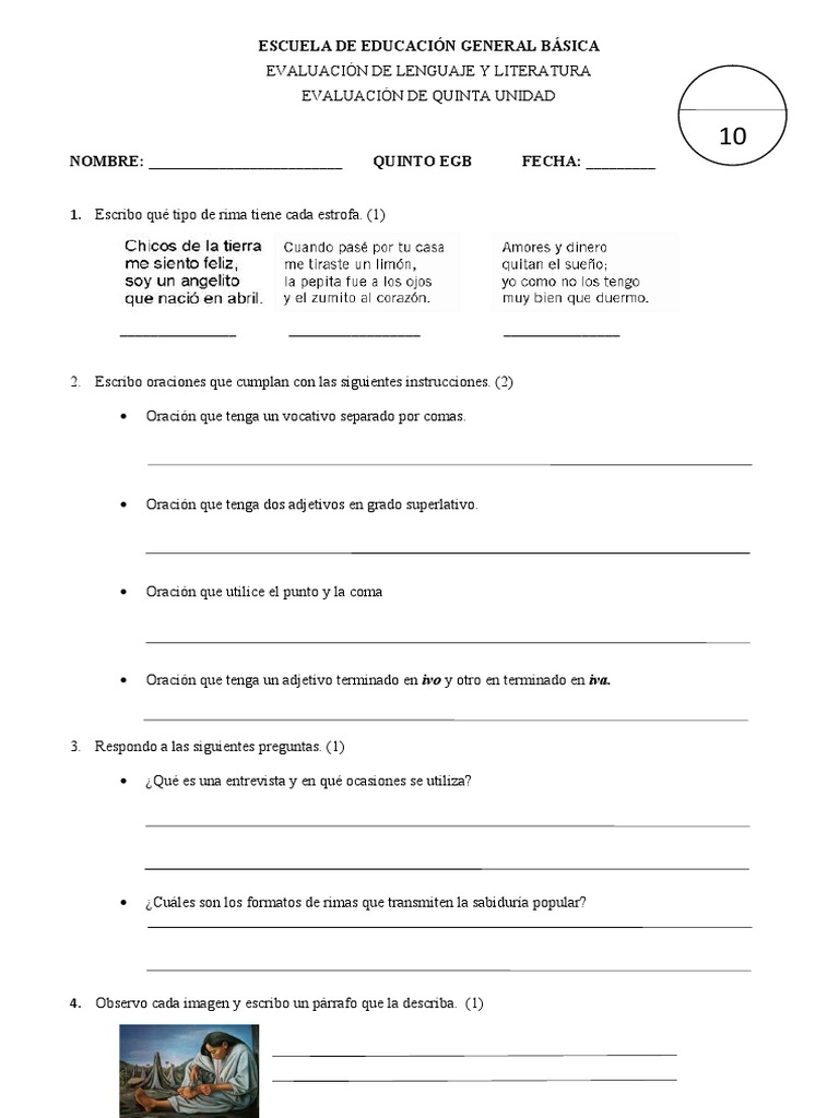 Evaluación de Lengua 5to Grado | PDF