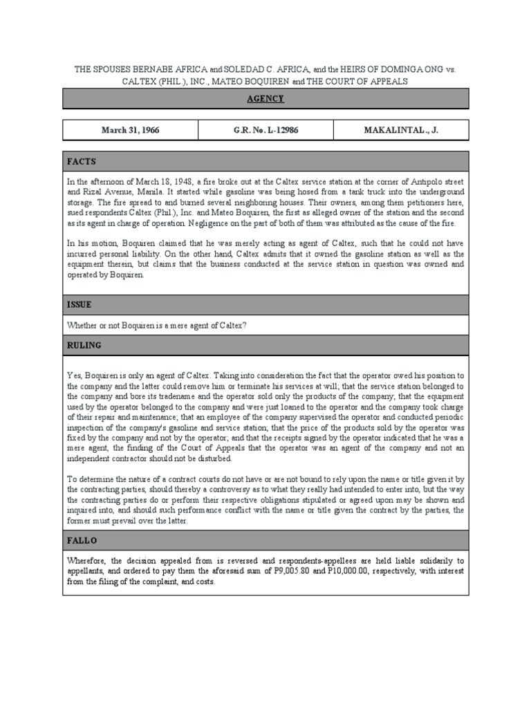 Africa vs. Caltex Liability Case | PDF | Justice | Crime & Violence