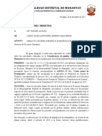 Informe de actividades de transferencia de gestión en Recursos Humanos de la Municipalidad de Manantay