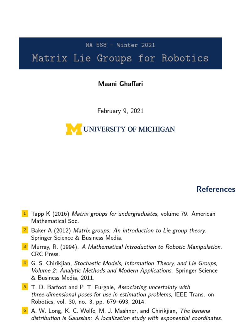 Matrix Lie Groups in Robotics | PDF | Lie Groups | Group (Mathematics)