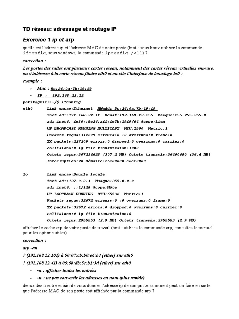 Adressage et routage IP en TD | PDF | Adresse IP | Routage