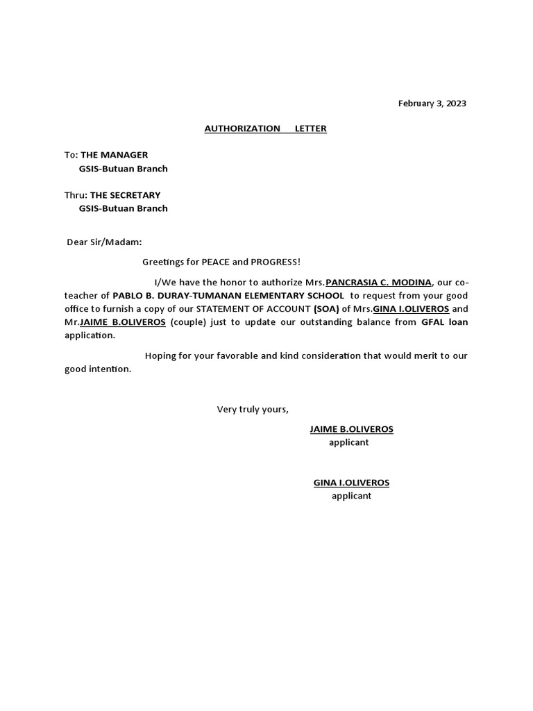 Authorization Letter for SOA Request | PDF