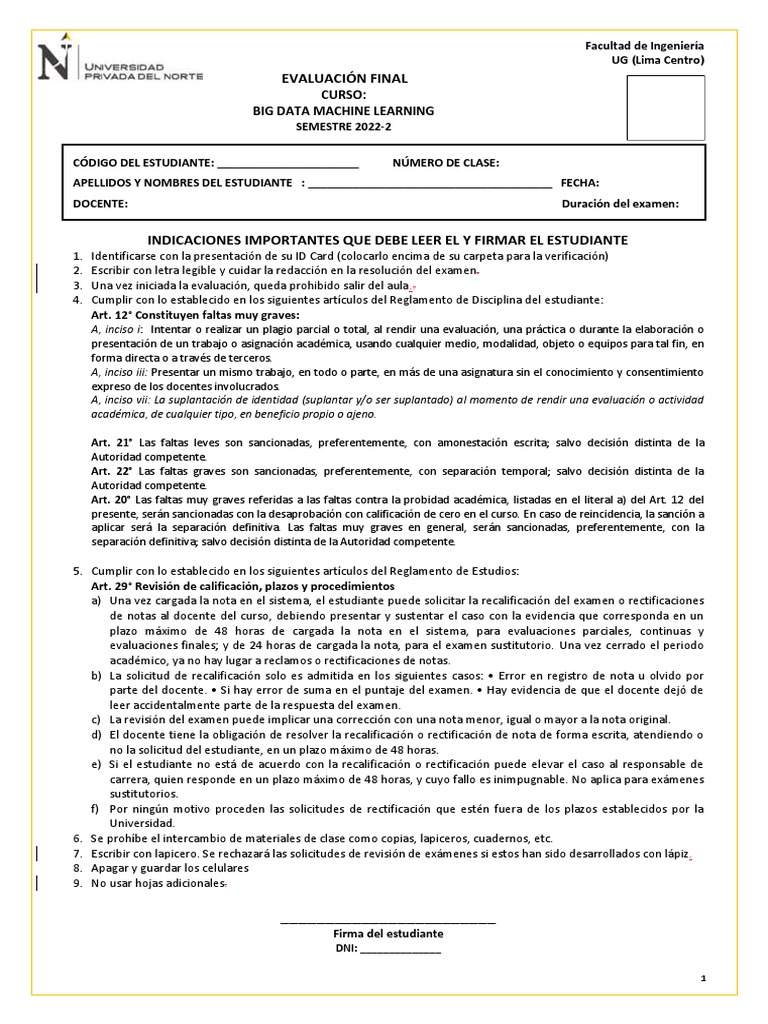 Examen Final Big Data y Machine Learning | PDF | Prueba (evaluación ...
