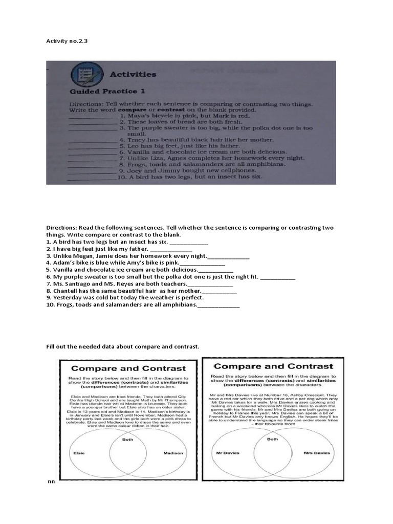 Compare and Contrast Activity Guide | PDF | Teaching Methods & Materials