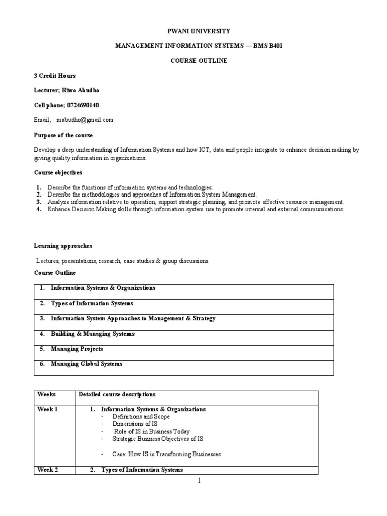 BMS 401 Course Outline | PDF | Information System | Management ...