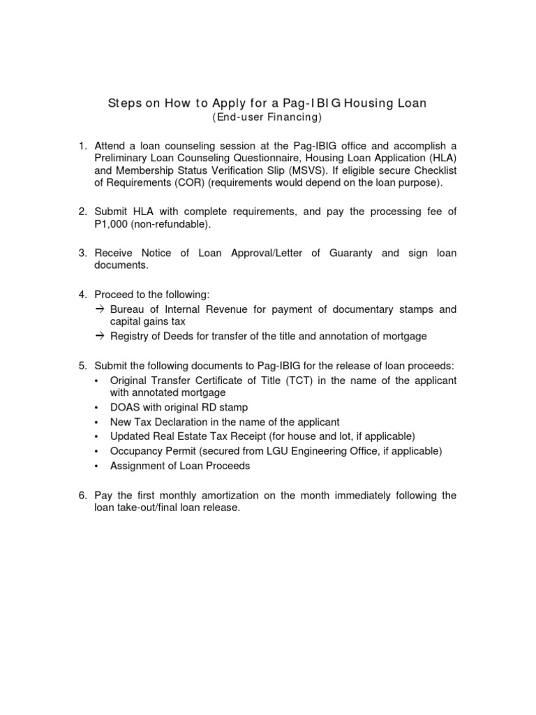 Steps On How To Apply For Housing Loan-Retail | PDF