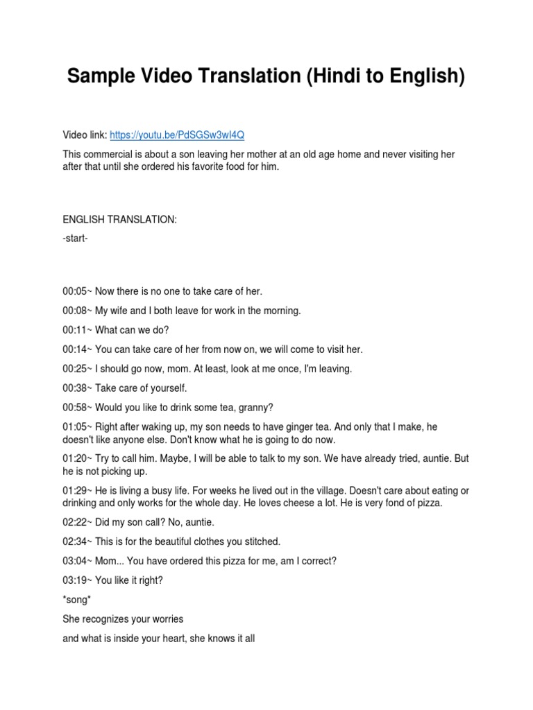 Sample Video Translation (Hindi To English) PDF