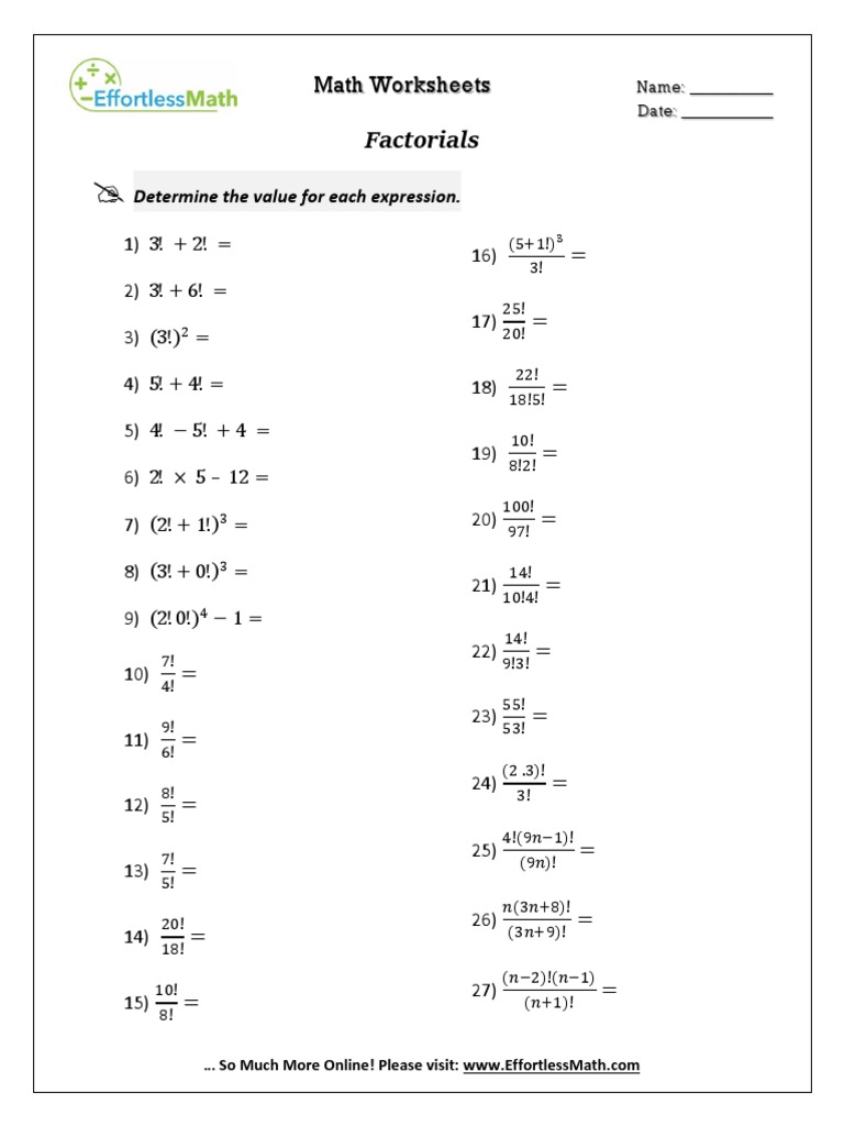 Factorials Worksheet MDM4U Permutations And Factorials (2.3) By